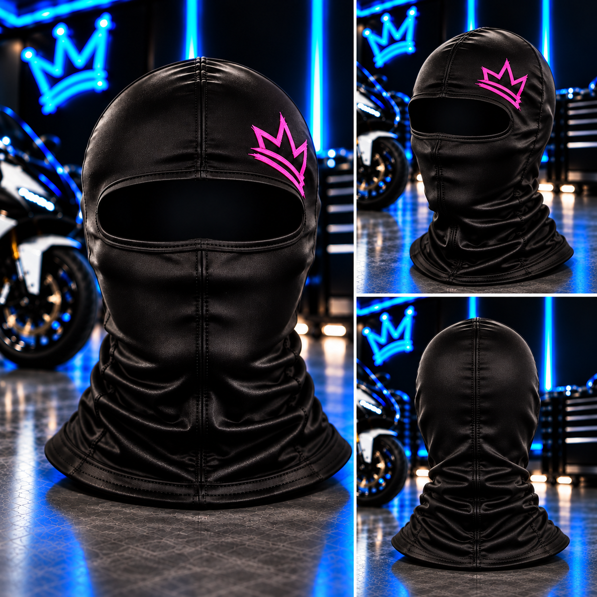 Mrs. FLY black silk balaclava with pink crown multiple views