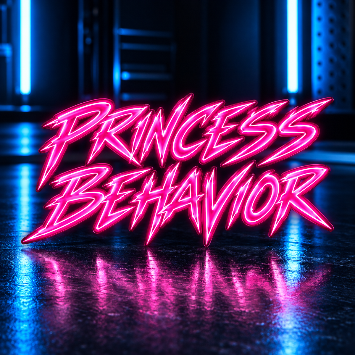 Princess Behavior Decal neon pink decal on blue garage backdrop